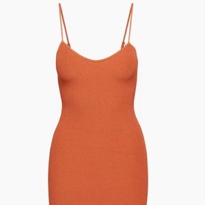 NWT Aritizia Babaton Sculpt Knit Sweetheart Dress Flambeau Red Orange - Size XL